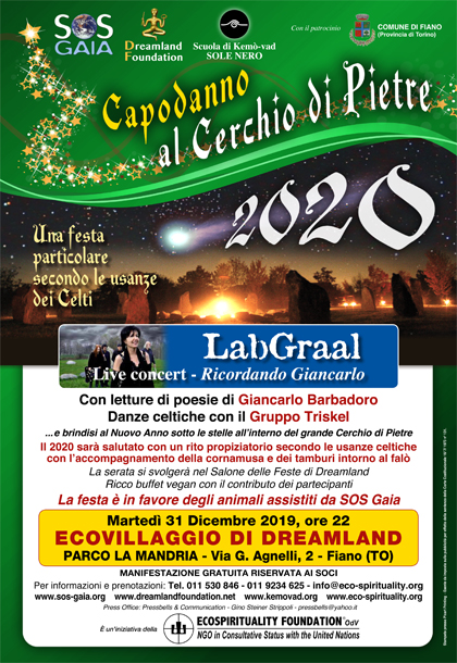 31 dicembre 2019, ore 22 - CAPODANNO 2019 al Cerchio di Pietre - LabGraal live concert Ricordando Giancarlo