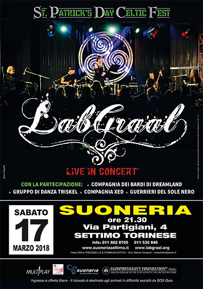 Sabato 17 marzo 2018, ore 21.30 - LabGraal Live St.Patrick's Day Celtic Fest - Suoneria di Settimo Torinese