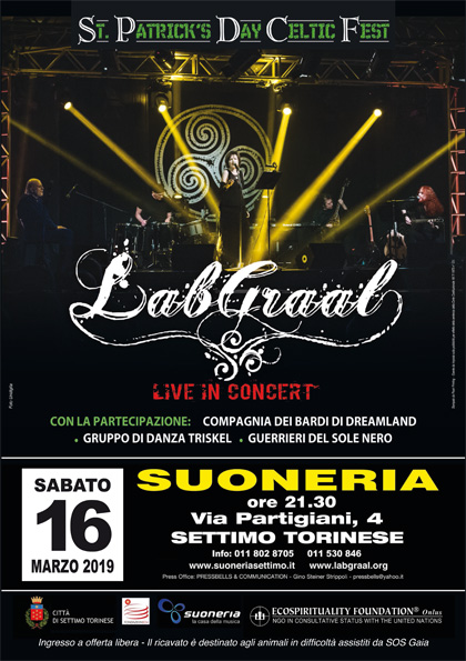 Sabato 16 marzo 2019, ore 21.30 - LabGraal Live St.Patrick's Day Celtic Fest - Suoneria di Settimo Torinese 