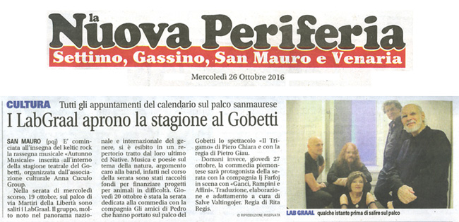 LABGRAAL live al TEATRO GOBETTI 19 ottobre 2016